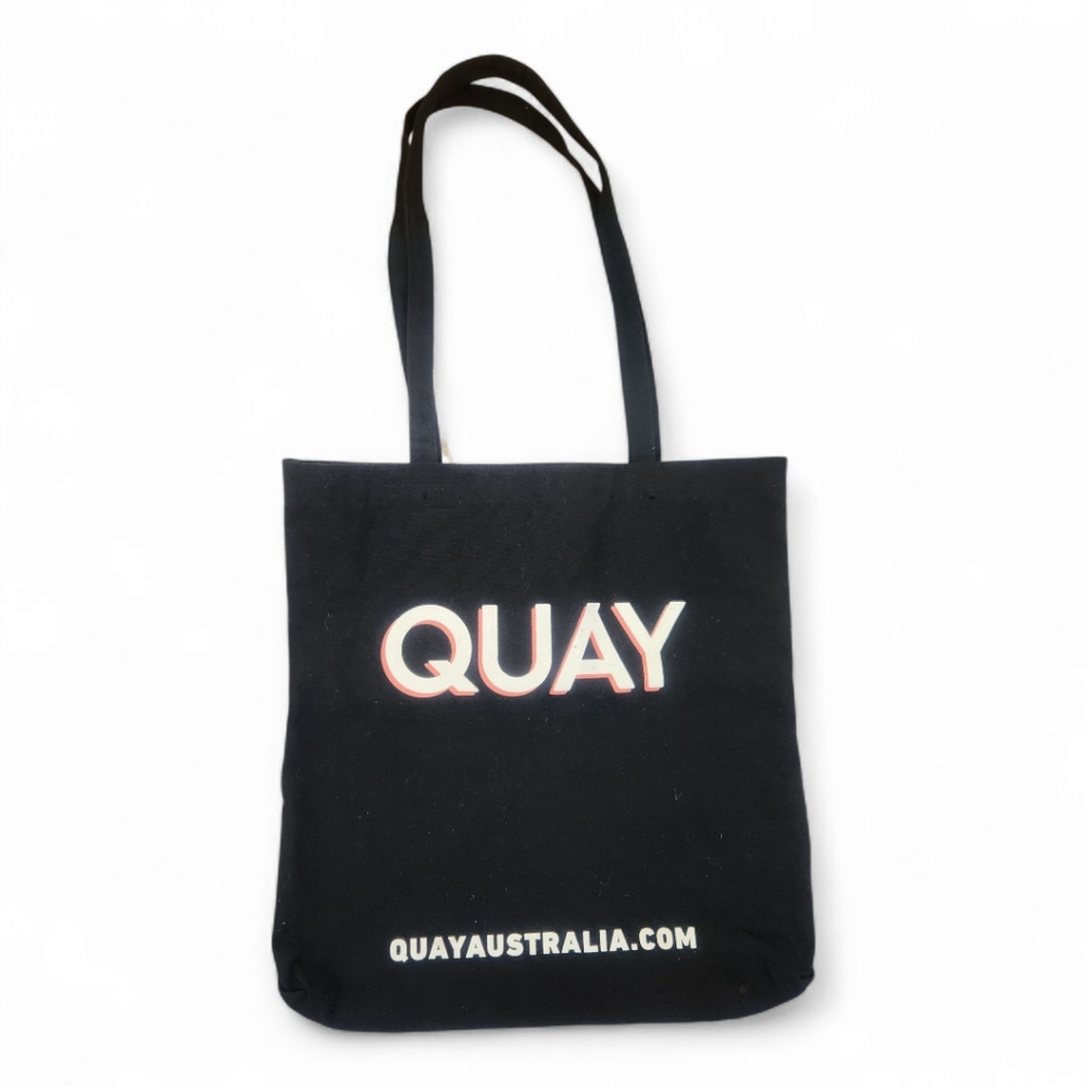Quay Love Your Selfie Black Tote Bag Medium Sized Spellout Cotton Australia